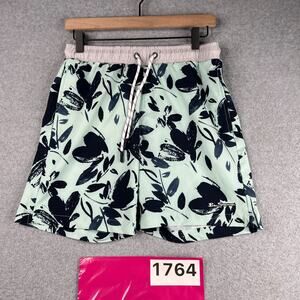 Ben Sherman Tropical Print Swim Trunks Mens Lined Mint Pockets Shorts Small